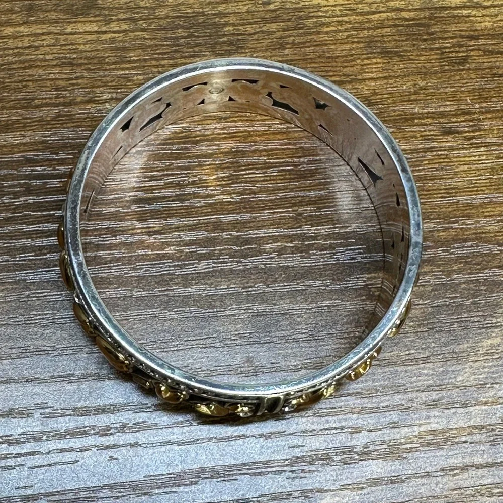 Brighton Two Tone Heart‎ Bangle Bracelet Silver Gold Crystal Accents Filigree